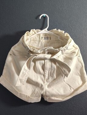 We The Free By Free People Denim Paperback High-Waist Tie-Belt Cream Shorts